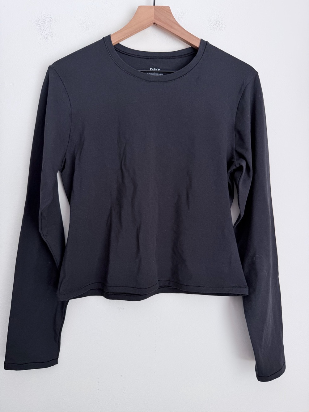 Quince 100% Organic Cotton Slub Long Sleeve Tee Black Crew Neck L